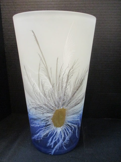 Handpainted Satin Glass Vase made in Poland: 14"h