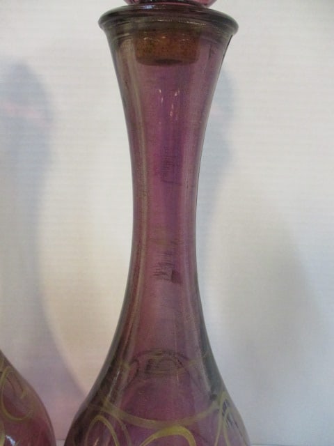 Pair of Pier 1 Handpainted Amethyst Glass Decorative Genie Bottles - 3