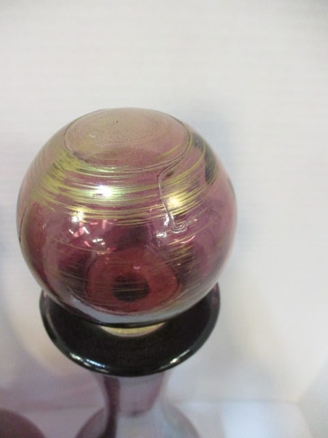 Pair of Pier 1 Handpainted Amethyst Glass Decorative Genie Bottles - 4