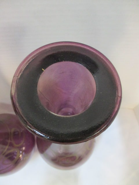 Pair of Pier 1 Handpainted Amethyst Glass Decorative Genie Bottles - 5