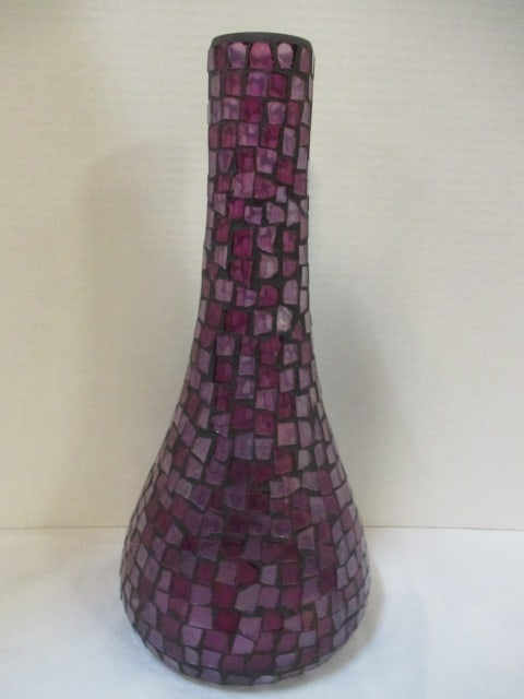 Mosaic Amethyst Glass Bottle Vase: 16"h