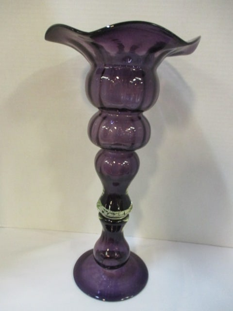 Amethyst Footed Art Glass Ruffle Vase: 16 1/2"h