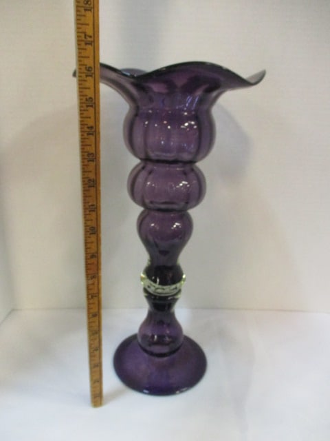 Amethyst Footed Art Glass Ruffle Vase - 6