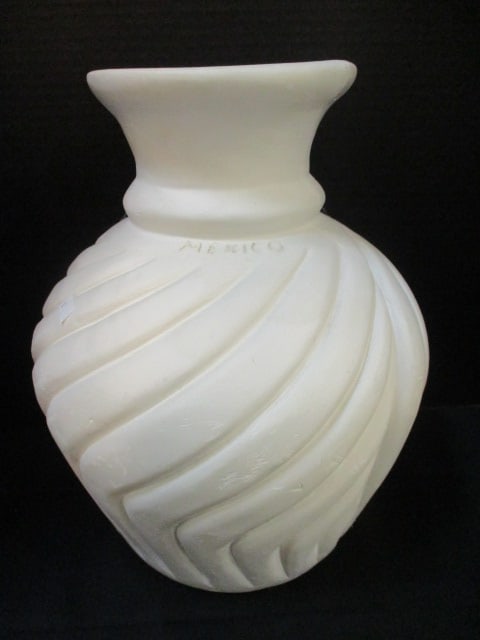 Swirl Design Mexican Pottery Bulbous Vase: 13"h