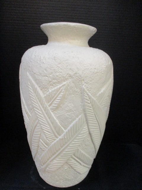 Heavy Plaster Vase with Leaf Frond Design: 17"h