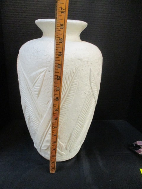 Heavy Plaster Vase with Leaf Frond Design - 5