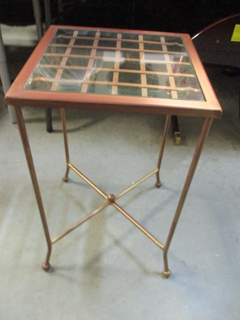Metal Sunroom Table/Stand with Beveled Glass Top: 13 1/2"square x 22 3/4", Local Pickup Only