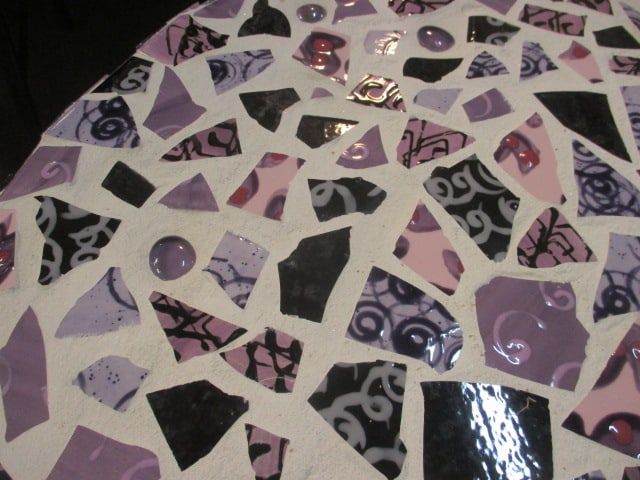 Round Purple/Black Mosaic Tile Top with Wrought Metal Base - 7