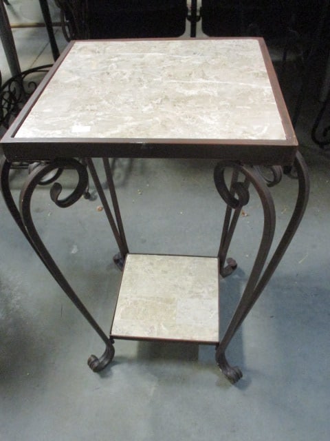 Tiered Wrought Metal Table/Stand with Stone Veneer Top/Shelf (1 of 4)