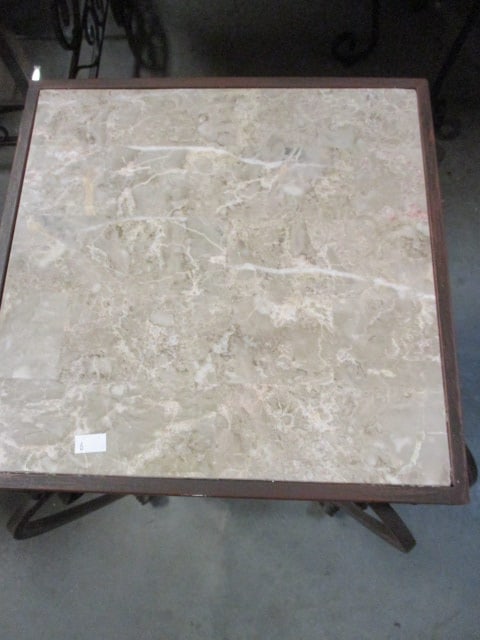 Tiered Wrought Metal Table/Stand with Stone Veneer Top/Shelf - 2