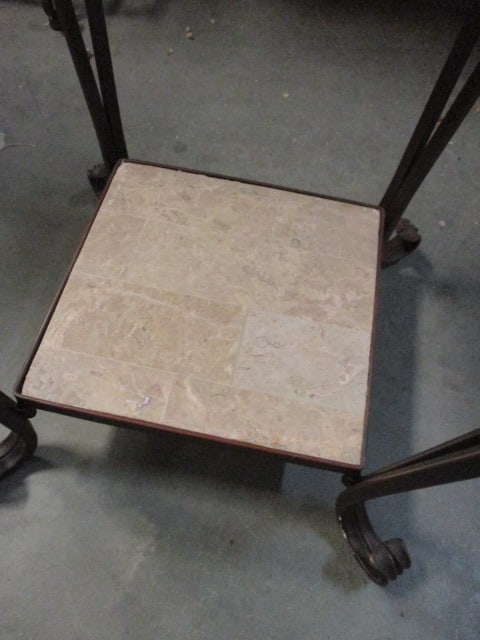 Tiered Wrought Metal Table/Stand with Stone Veneer Top/Shelf - 3