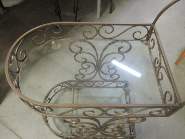Bronzed Scrolling Metal Tiered Glass Shelf Tea Cart - 4