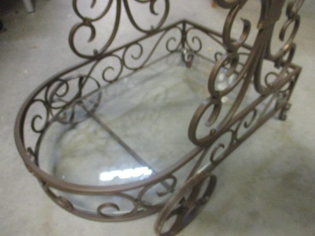 Bronzed Scrolling Metal Tiered Glass Shelf Tea Cart - 5