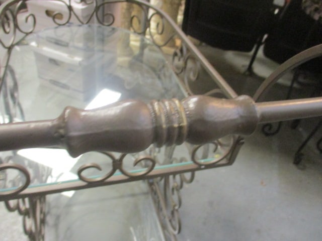 Bronzed Scrolling Metal Tiered Glass Shelf Tea Cart - 8