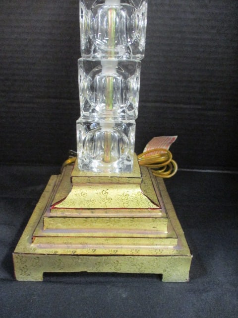 Gilt Table Lamp with Dimpled Glass Post - 2