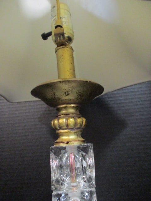 Gilt Table Lamp with Dimpled Glass Post - 3