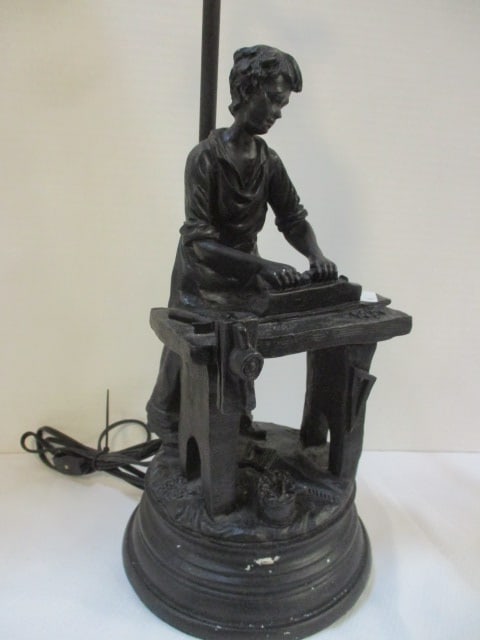 Sculpted Figural Table Lamp featuring a Craftsman Working at Bench - 2