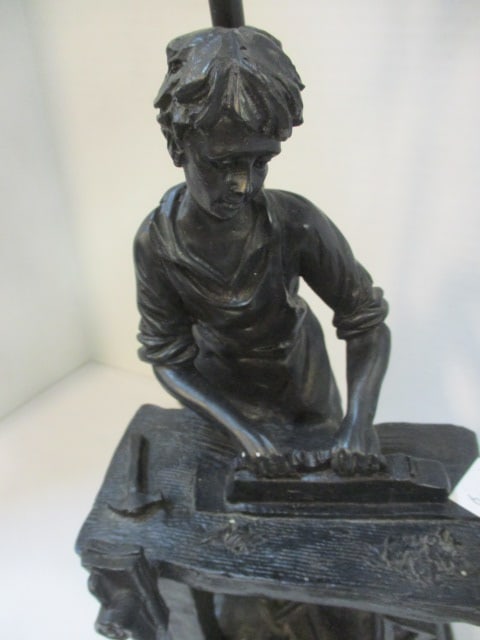 Sculpted Figural Table Lamp featuring a Craftsman Working at Bench - 3