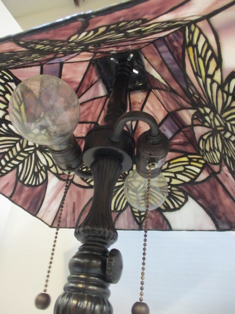 Stained Glass Style Table Lamp featuring a Stylized Moth Motif Shade - 4