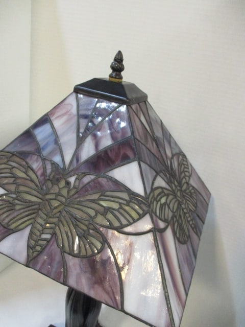 Stained Glass Style Table Lamp featuring a Stylized Moth Motif Shade - 5