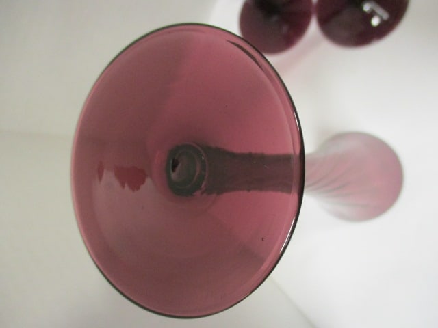Nine Hand Blown Swirl Design Amethyst Glass Crystal Flutes - 5