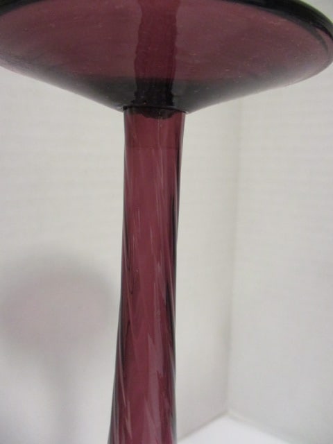 Nine Hand Blown Swirl Design Amethyst Glass Crystal Flutes - 6
