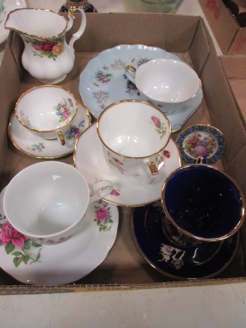 Royal Albert "Old Country Roses" Creamer and Bone China Teacups and Saucers: Royal Heritage, Roslyn, MZ Czech Republic, Lefton, etc.