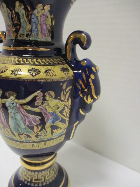 T Dagounis Handmade in Greece 24K Gold Accented Cobalt Classical Design Urn - 3