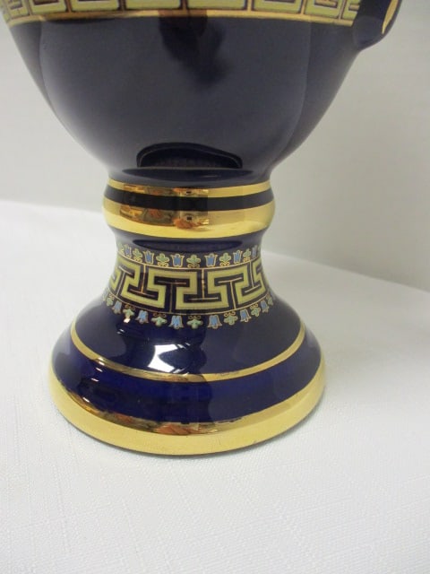 T Dagounis Handmade in Greece 24K Gold Accented Cobalt Classical Design Urn - 4