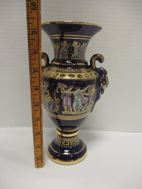 T Dagounis Handmade in Greece 24K Gold Accented Cobalt Classical Design Urn - 7