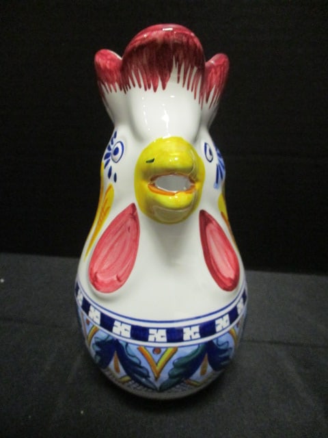 Signed Handpainted Italian Pottery Rooster Pitcher - 2