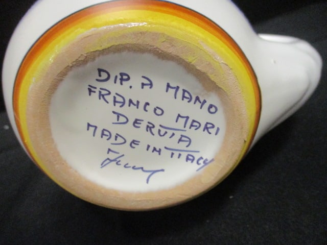 Signed Handpainted Italian Pottery Rooster Pitcher - 5