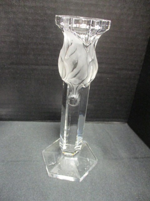 Pair of Mikasa Crystal Candle Holders and Cut Frosted Rose Design Vase - 2