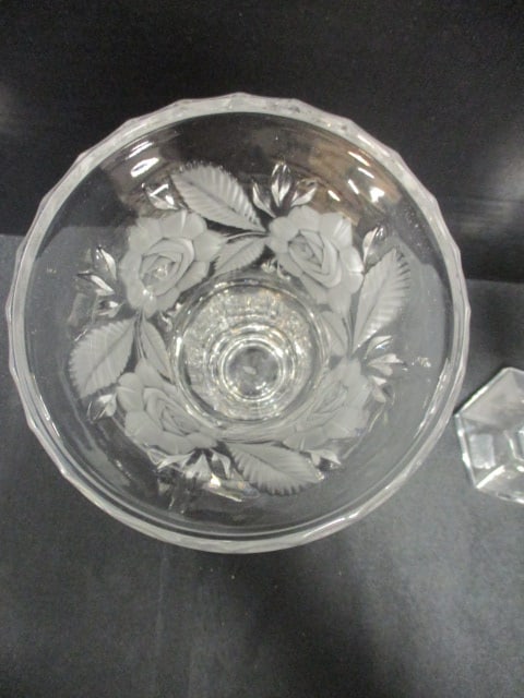 Pair of Mikasa Crystal Candle Holders and Cut Frosted Rose Design Vase - 5