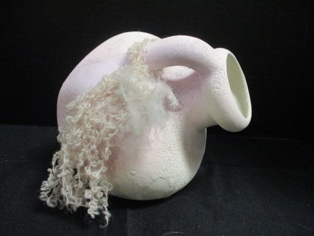 Studio Pottery Artisan Decorative Texturized Slant Jug: 7"h