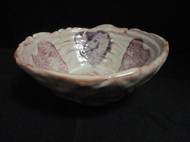 Signed Studio Pottery Handpainted Coil Style Bowl: 7"dia x 2 3/4"h