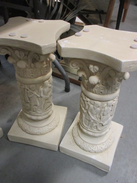 Pair of Chalkware Classical Design Ionic Column Pedestals: 8 3/4" square x 18 1/2"h, some chips-see pictures and preview, Local Pickup Only