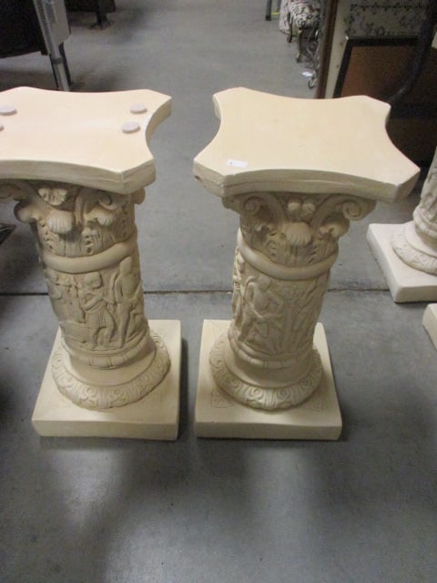 Pair of Chalkware Classical Design Ionic Column Pedestals: 8 3/4" square x 18 1/2"h, some chips-see pictures and preview, Local Pickup Only