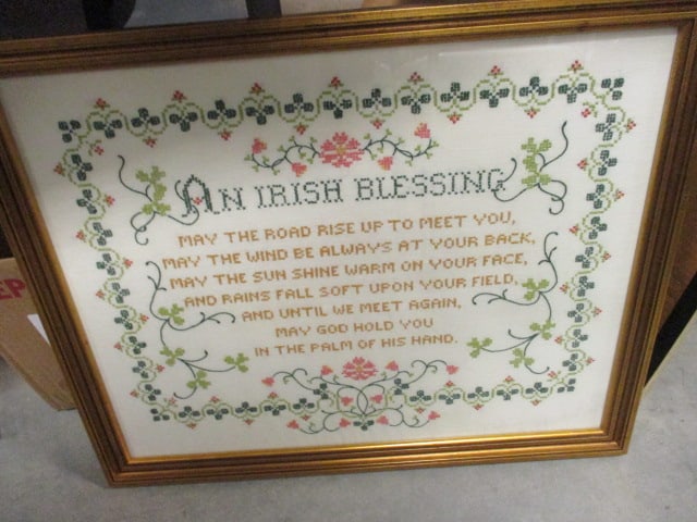Cross Stitch "An Irish Blessing" Framed Cross Stitch Needlework: 22 1/4" x 18"