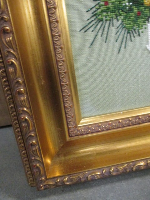 Framed Fine Needlework Santa Holding Holy Child with Christmas Tree and Angels - 3