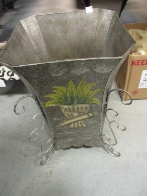 Hand Decorated Metal Umbrella Stand: 11"square(including metal scroll work on corners) x 17 1/2"