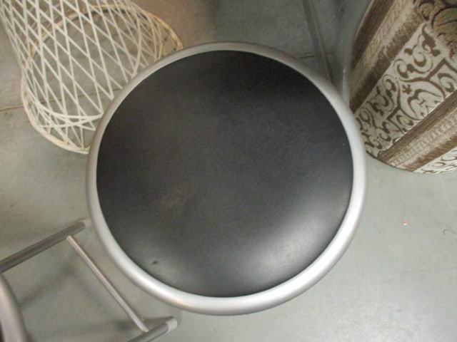 Pair of Metal Folding Stools with Black Vinyl Seats - 2