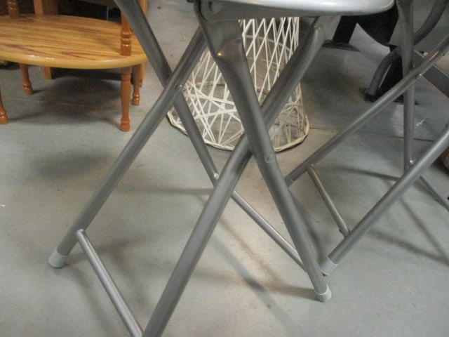 Pair of Metal Folding Stools with Black Vinyl Seats - 3