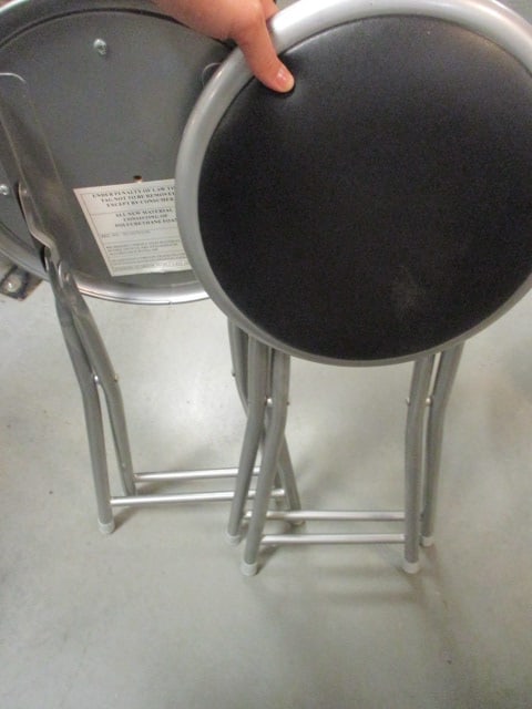 Pair of Metal Folding Stools with Black Vinyl Seats - 5