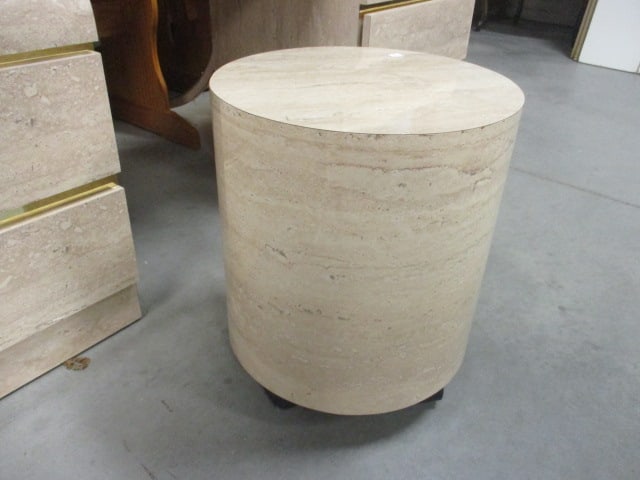 Postmodern Faux Travertine Laminate Waterfall Design 5 Piece Vanity Set with Gold Accent Bands - 10