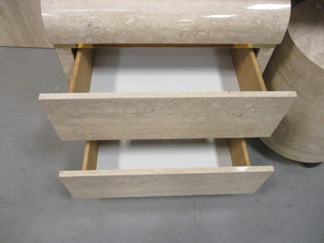 Postmodern Faux Travertine Laminate Waterfall Design 5 Piece Vanity Set with Gold Accent Bands - 5