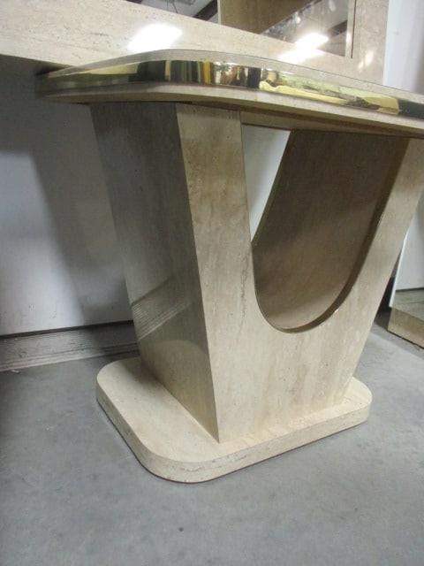Postmodern Faux Travertine Laminate Waterfall Design Pier Mirror and Console Table Set - 5