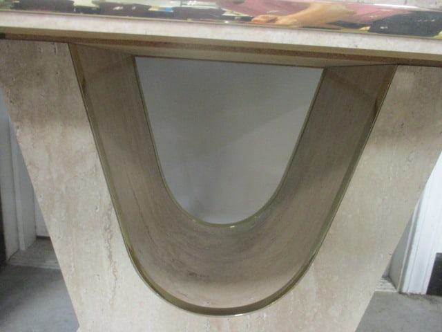 Postmodern Faux Travertine Laminate Waterfall Design Pier Mirror and Console Table Set - 6