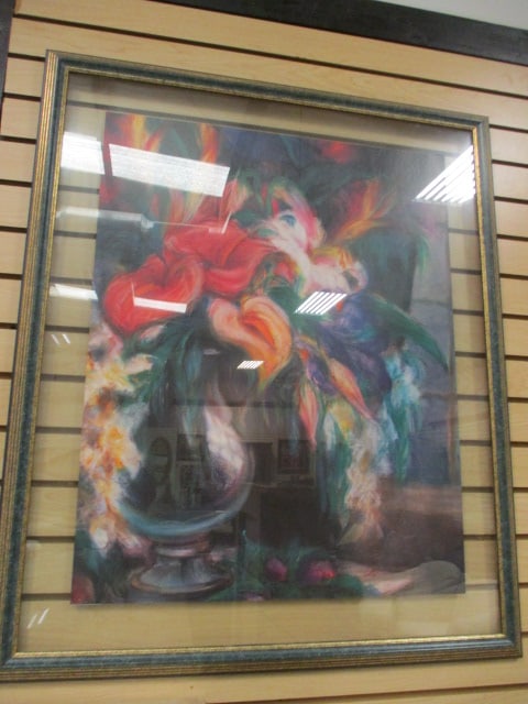 Yuriko Takata "Vase de Fleurs" Print on Board in Floating Frame: 31 1/2" x 37 1/2", Local Pickup Suggested