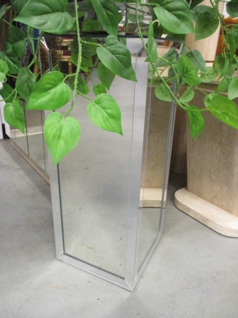 Custom Made Mirrored Panel Pedestal Stand and Octagonal Planter with Artificial Greenery - 2